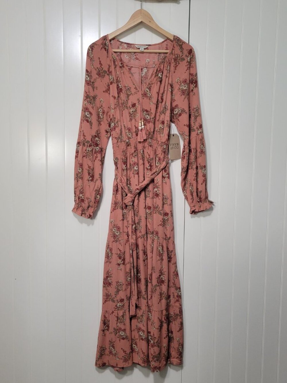 Frye & Co Boho Hippie Peasant Cottagecore Rodeo Cowgirl Floral Print Maxi Dress